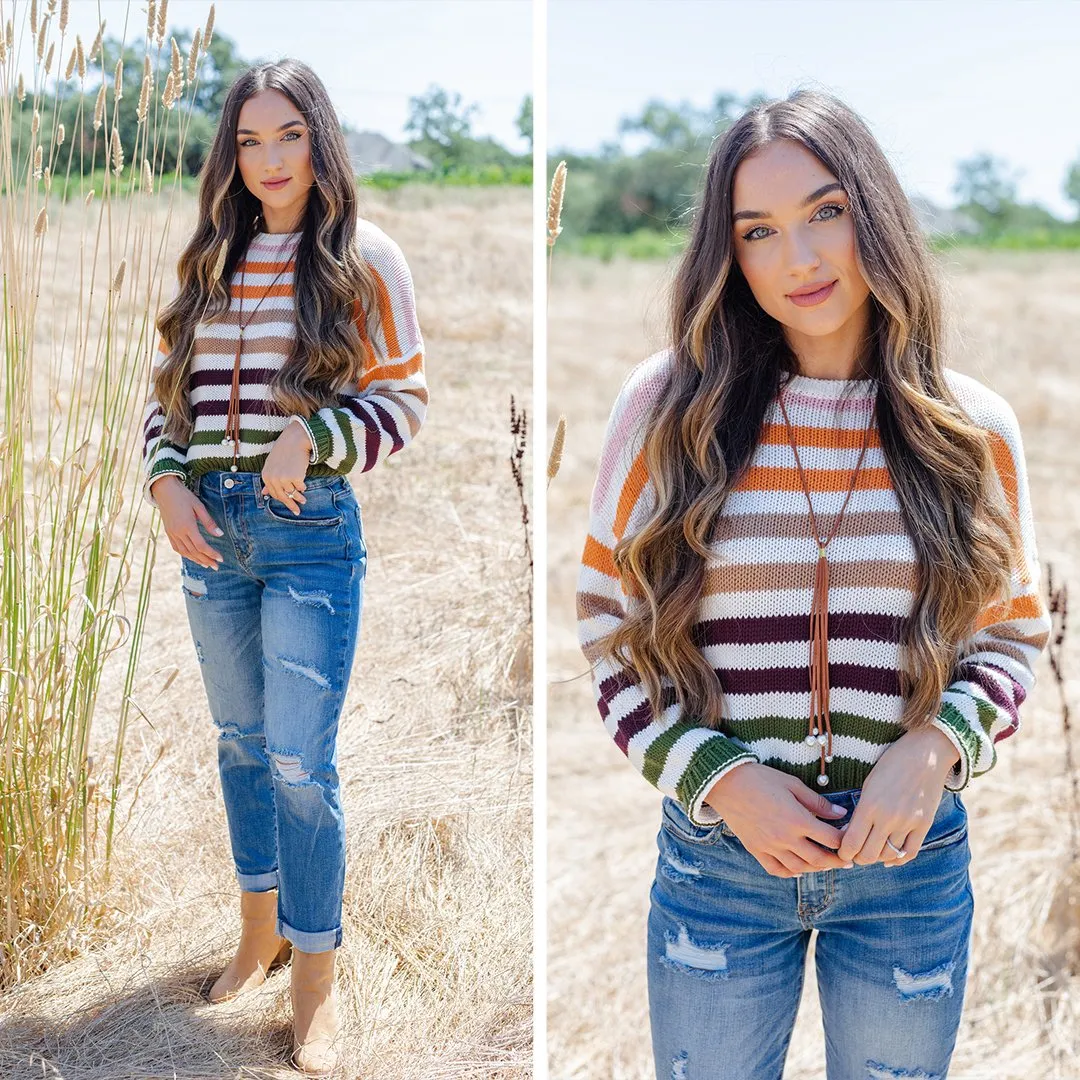 Up All Night Ivory Multicolored Striped Sweater