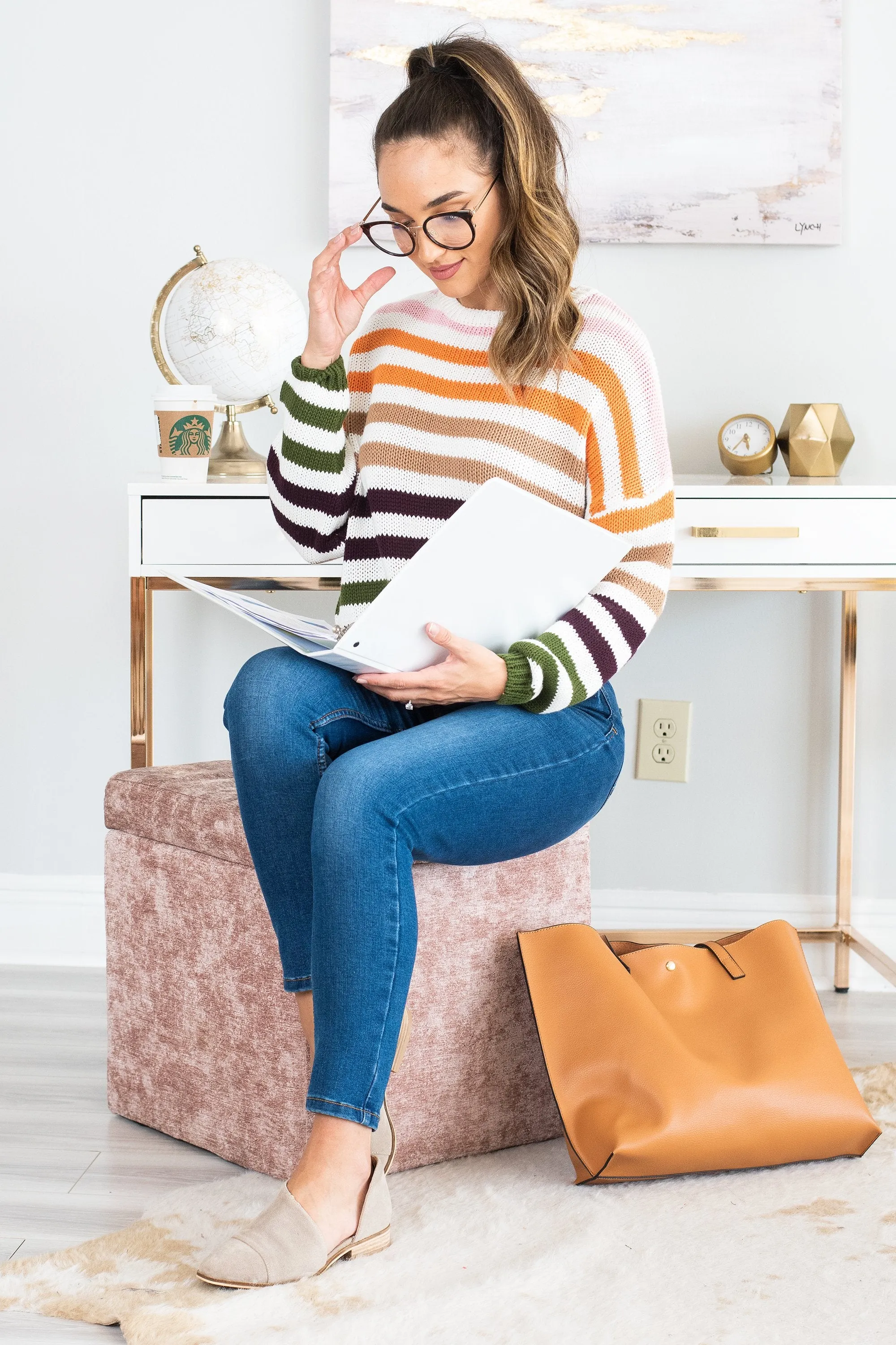 Up All Night Ivory Multicolored Striped Sweater