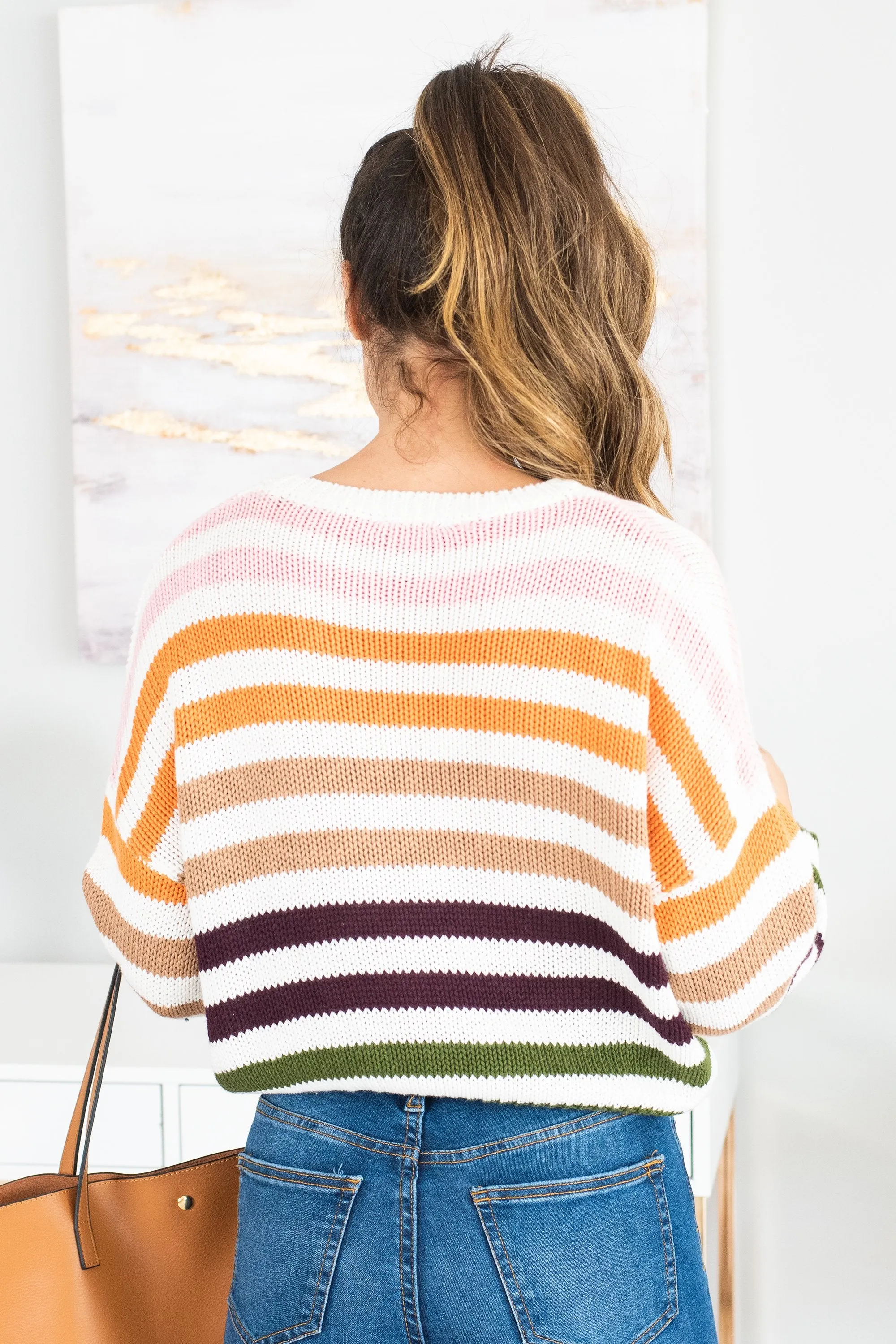 Up All Night Ivory Multicolored Striped Sweater