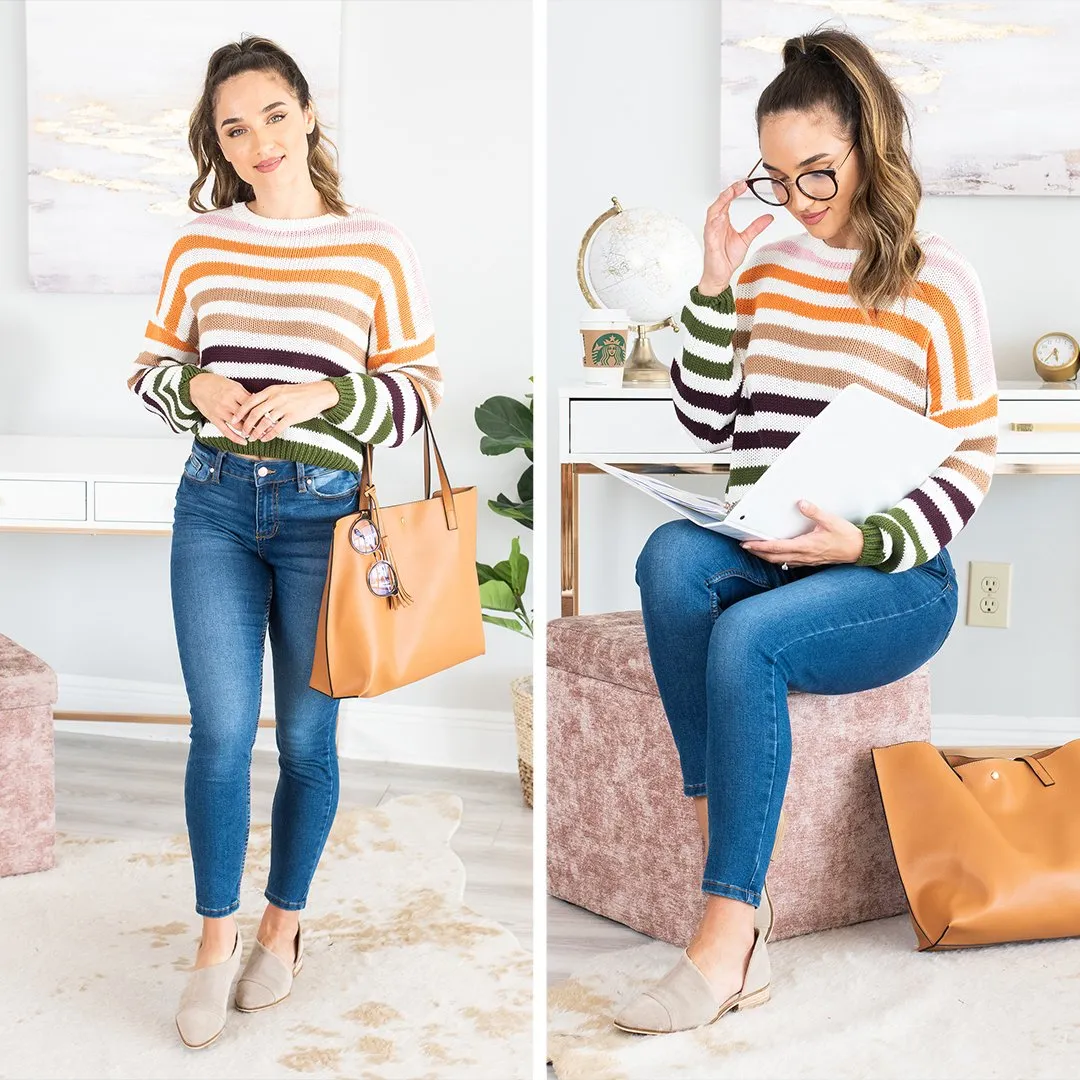 Up All Night Ivory Multicolored Striped Sweater