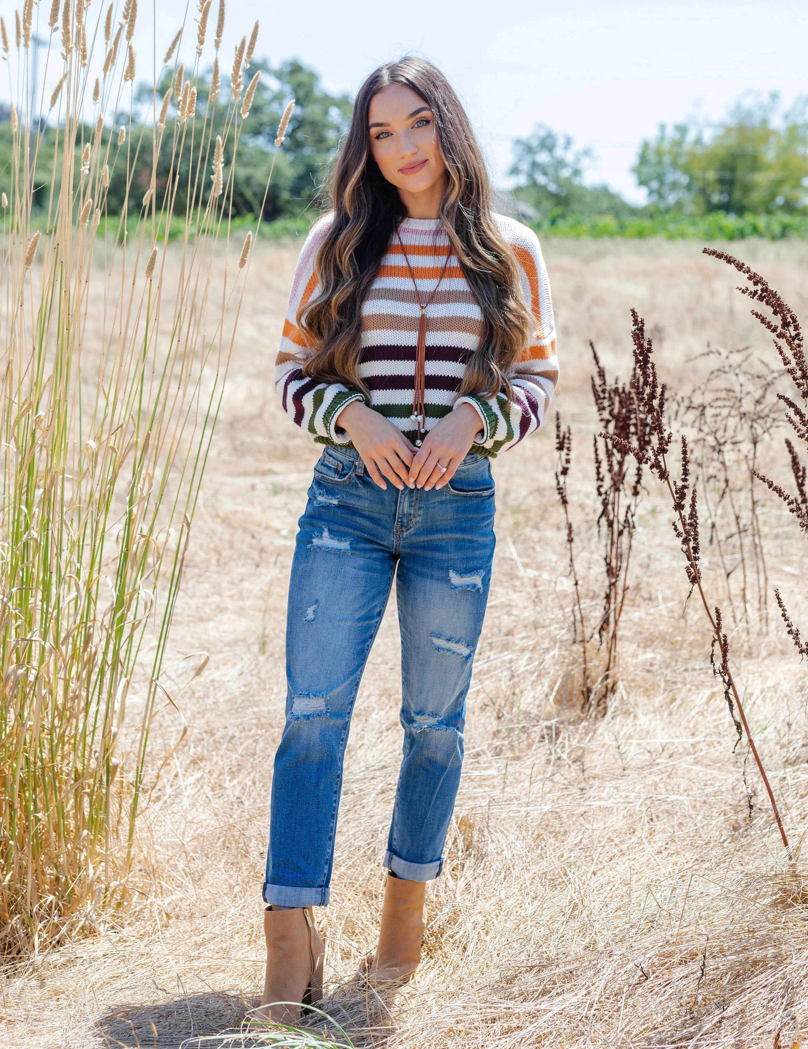 Up All Night Ivory Multicolored Striped Sweater