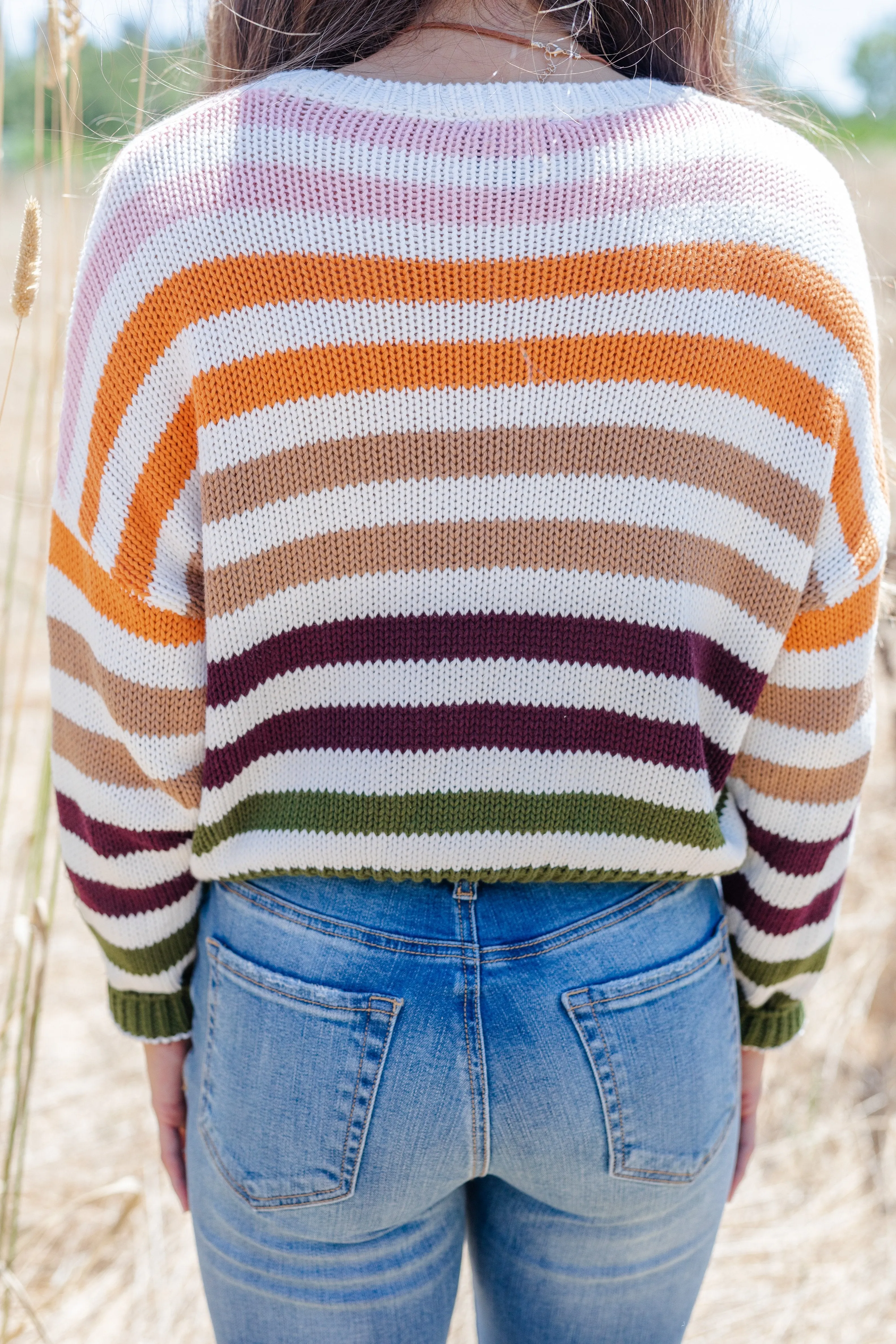 Up All Night Ivory Multicolored Striped Sweater