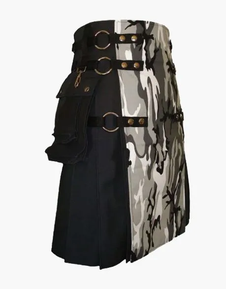 Urban Camo Gothic Utility Kilt in Black