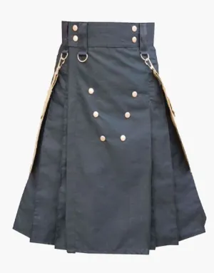 Utility kilt in black and khaki with detachable pockets