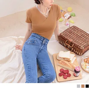 V-NECK COTTON SHORT SLEEVE BRA TOPS