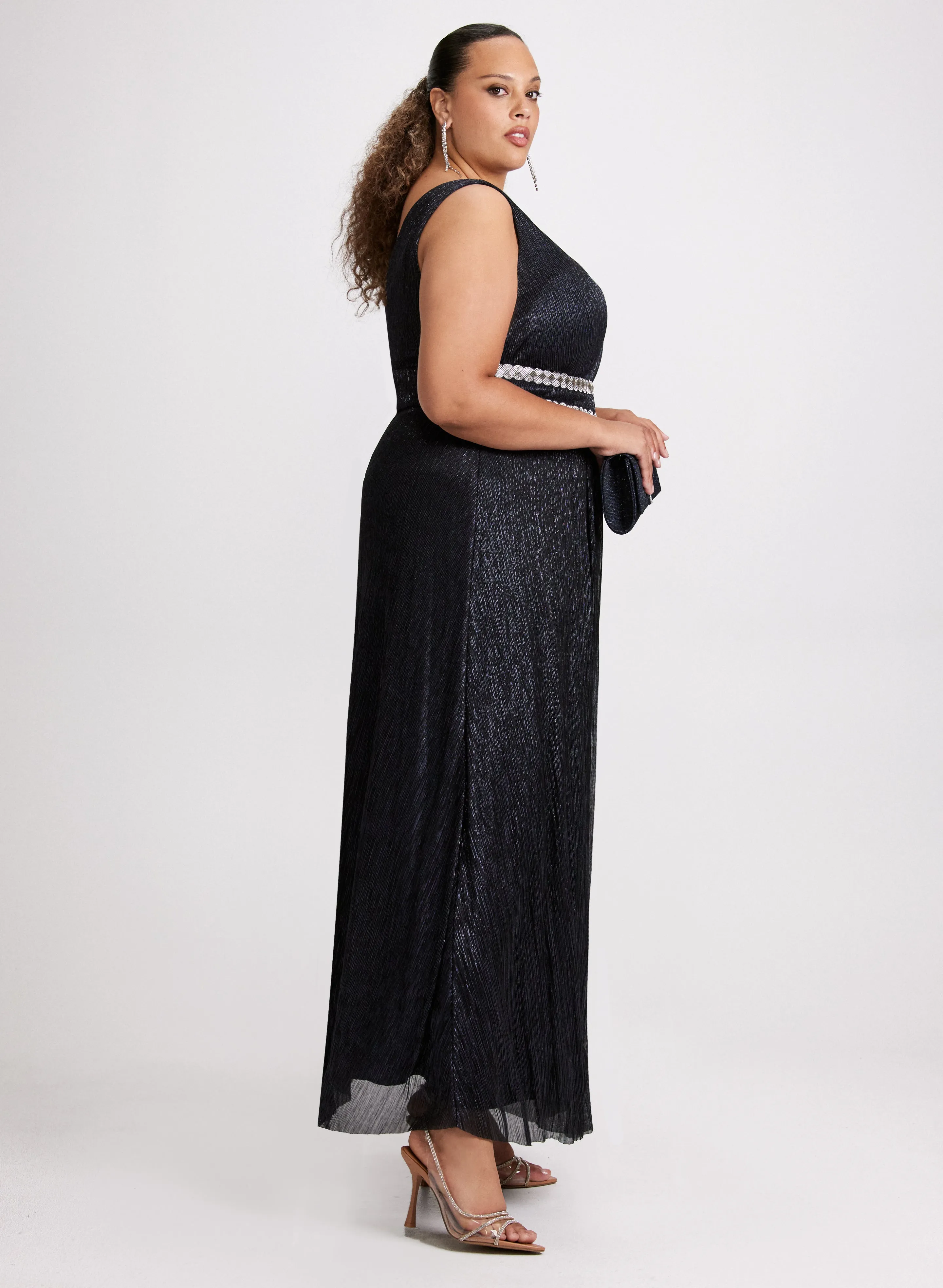 V-Neck Rhinestone Waist Dress