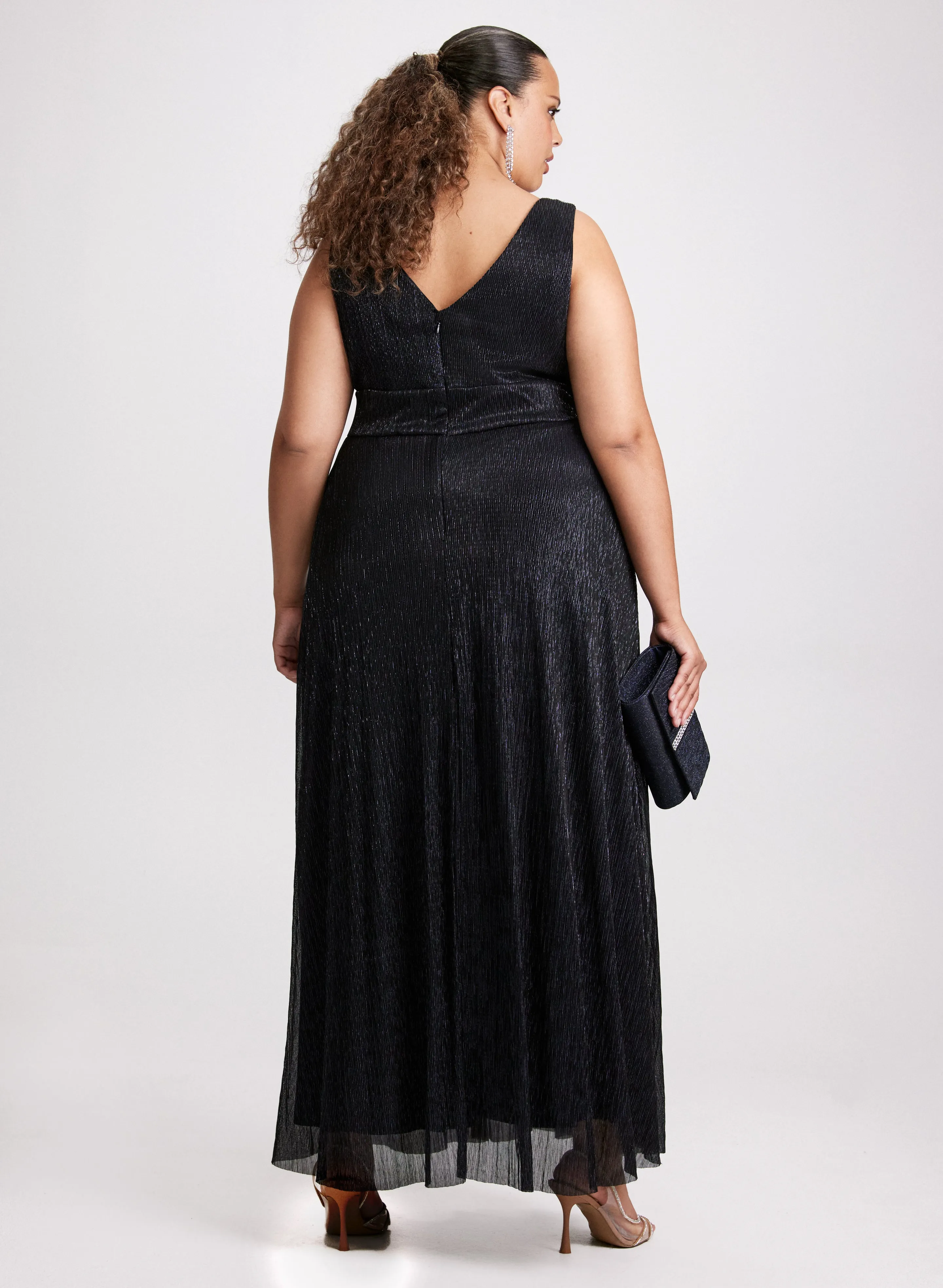 V-Neck Rhinestone Waist Dress