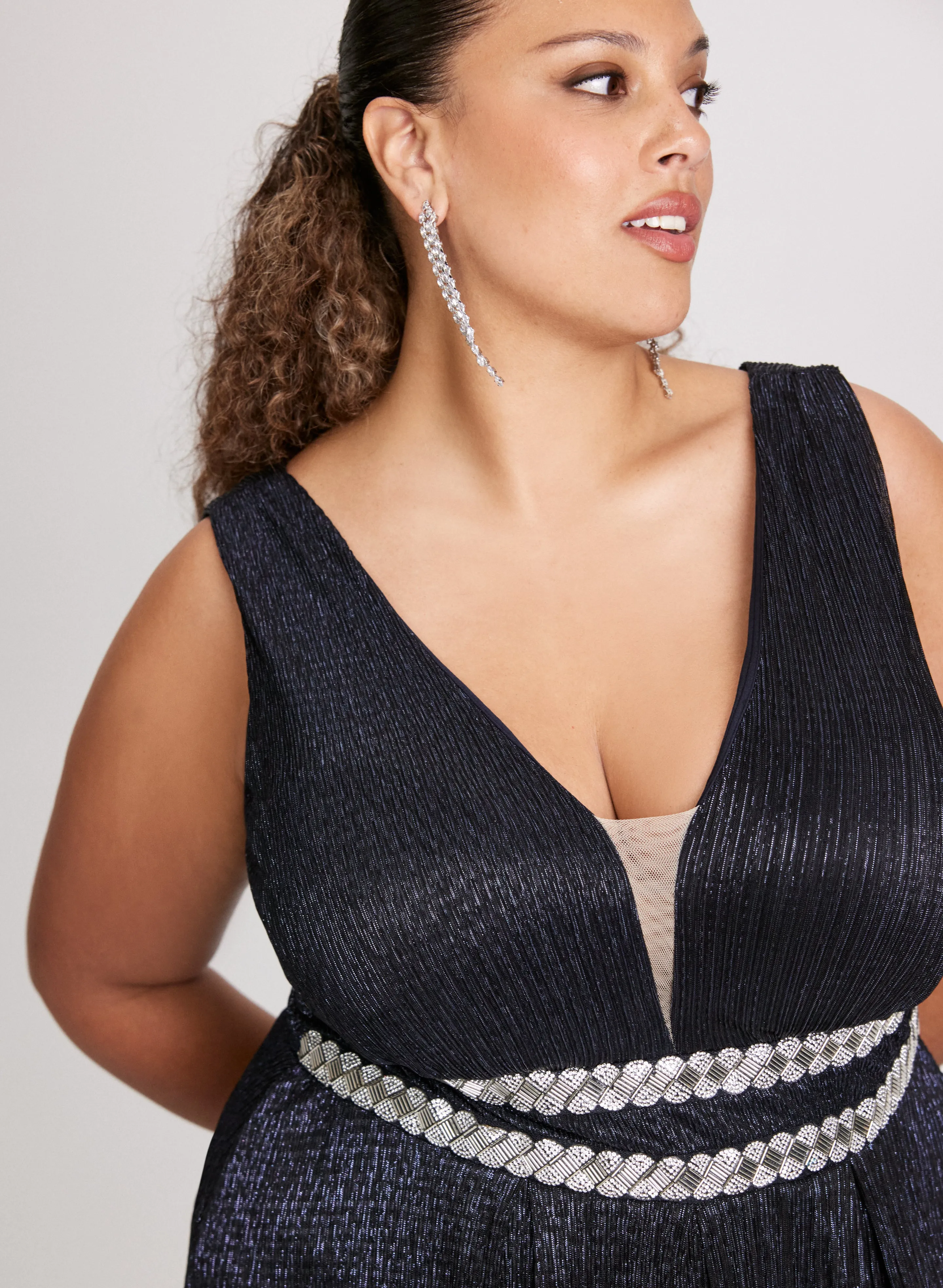 V-Neck Rhinestone Waist Dress
