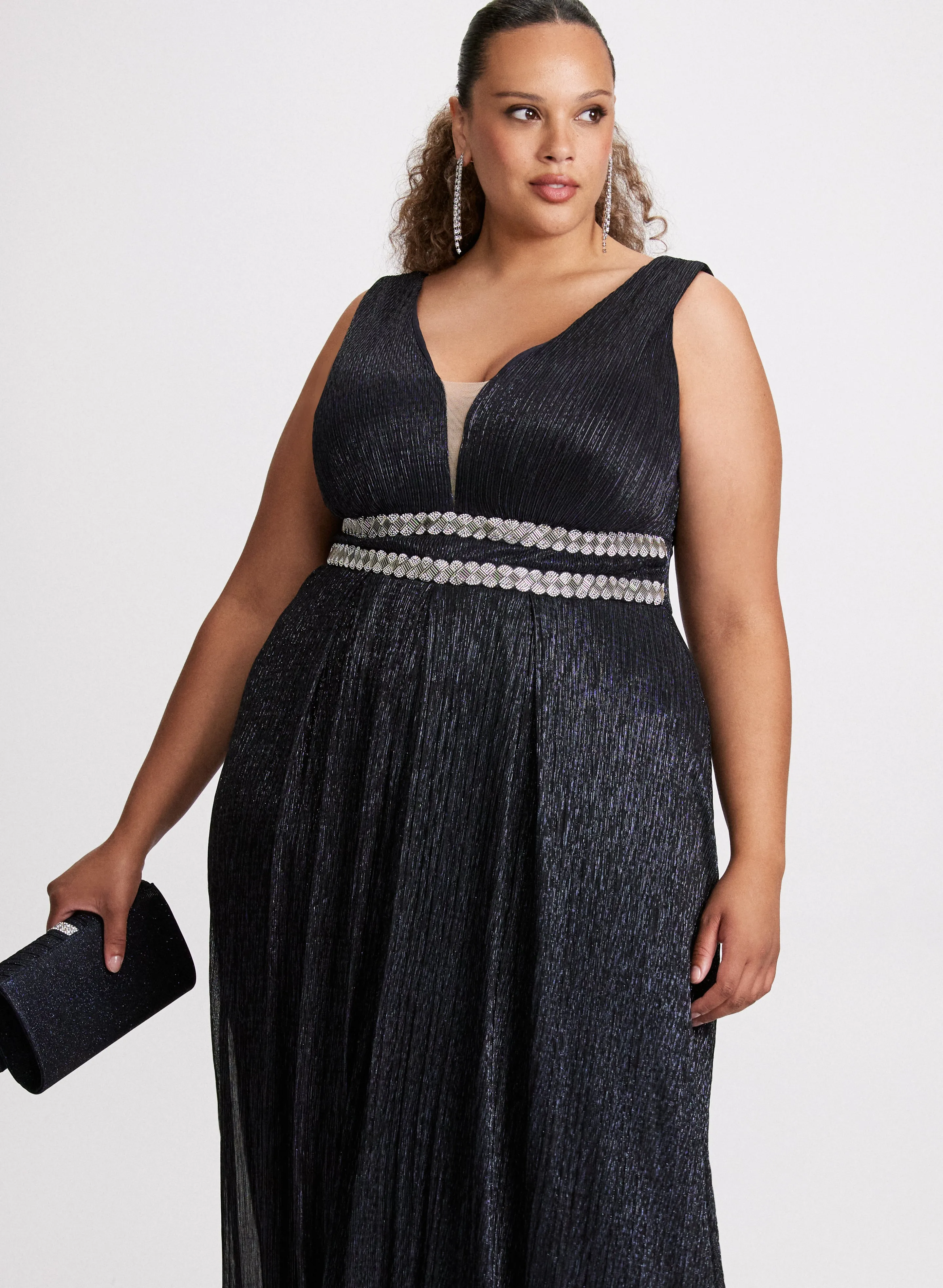 V-Neck Rhinestone Waist Dress