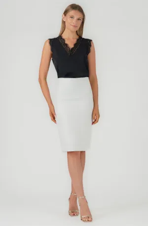 V-neck Satin Sleeveless Top with Lace Trim