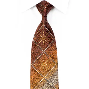 Valentino Rich Men's Rhinestone Necktie Orange Brown Damask On Black