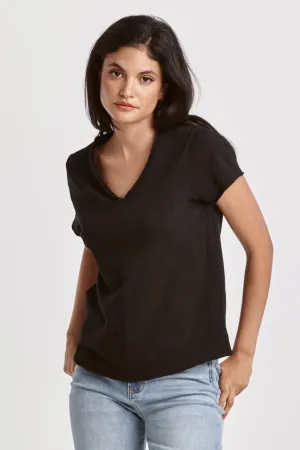 Vanya Short Sleeve Slub Tee - Black