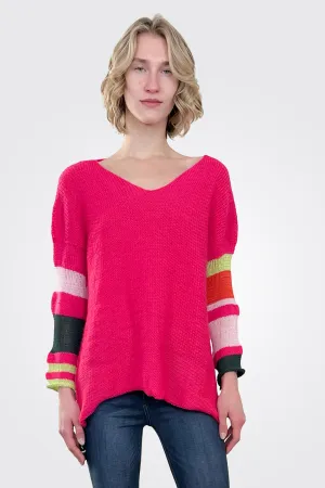 Vatmo V Neck Pullover - Hot Pink