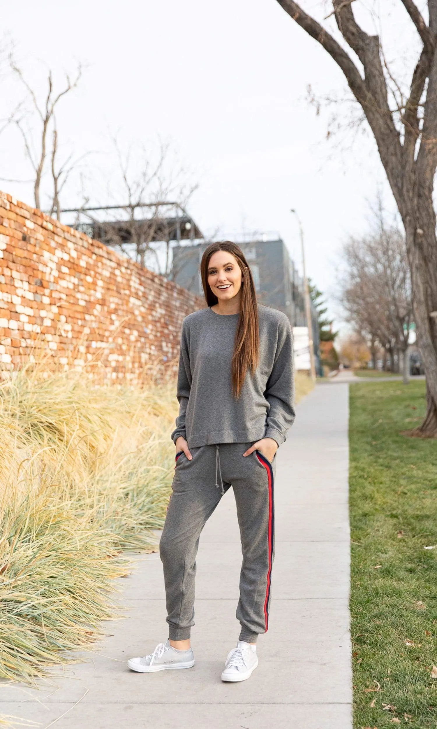 Velvet by Graham & Spencer Danica Striped Crewneck Sweatshirt - Charcoal