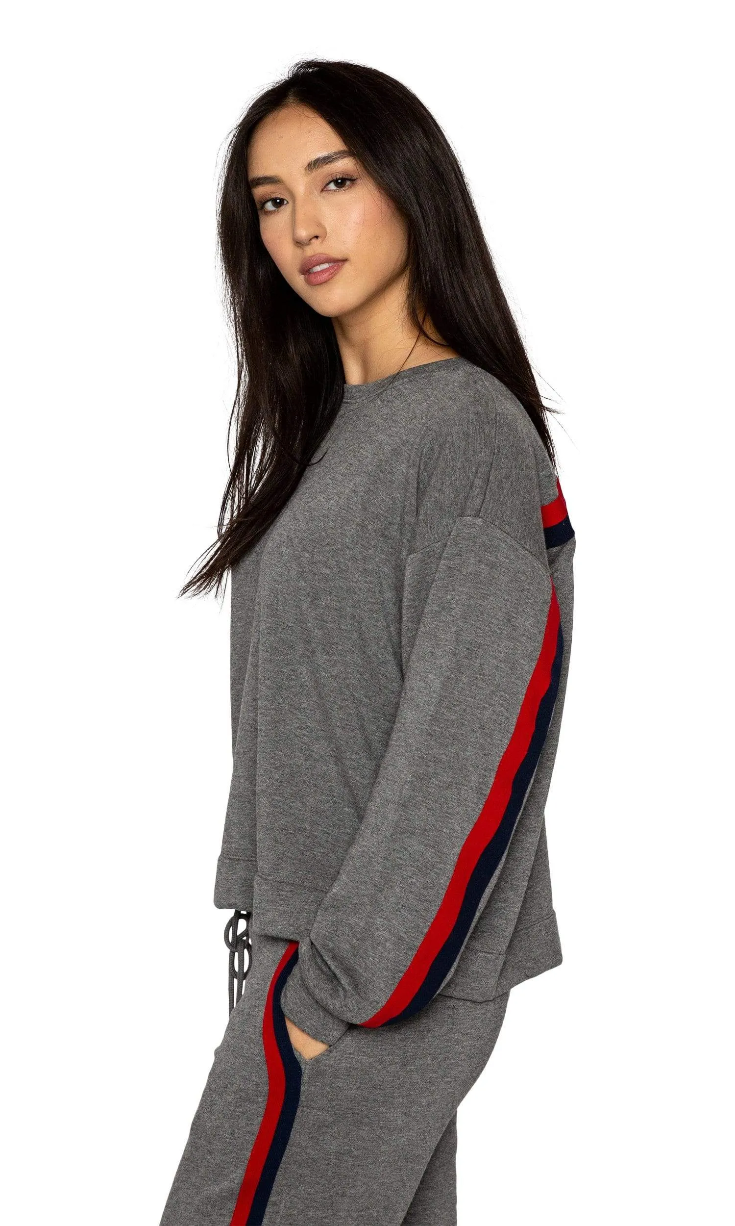 Velvet by Graham & Spencer Danica Striped Crewneck Sweatshirt - Charcoal