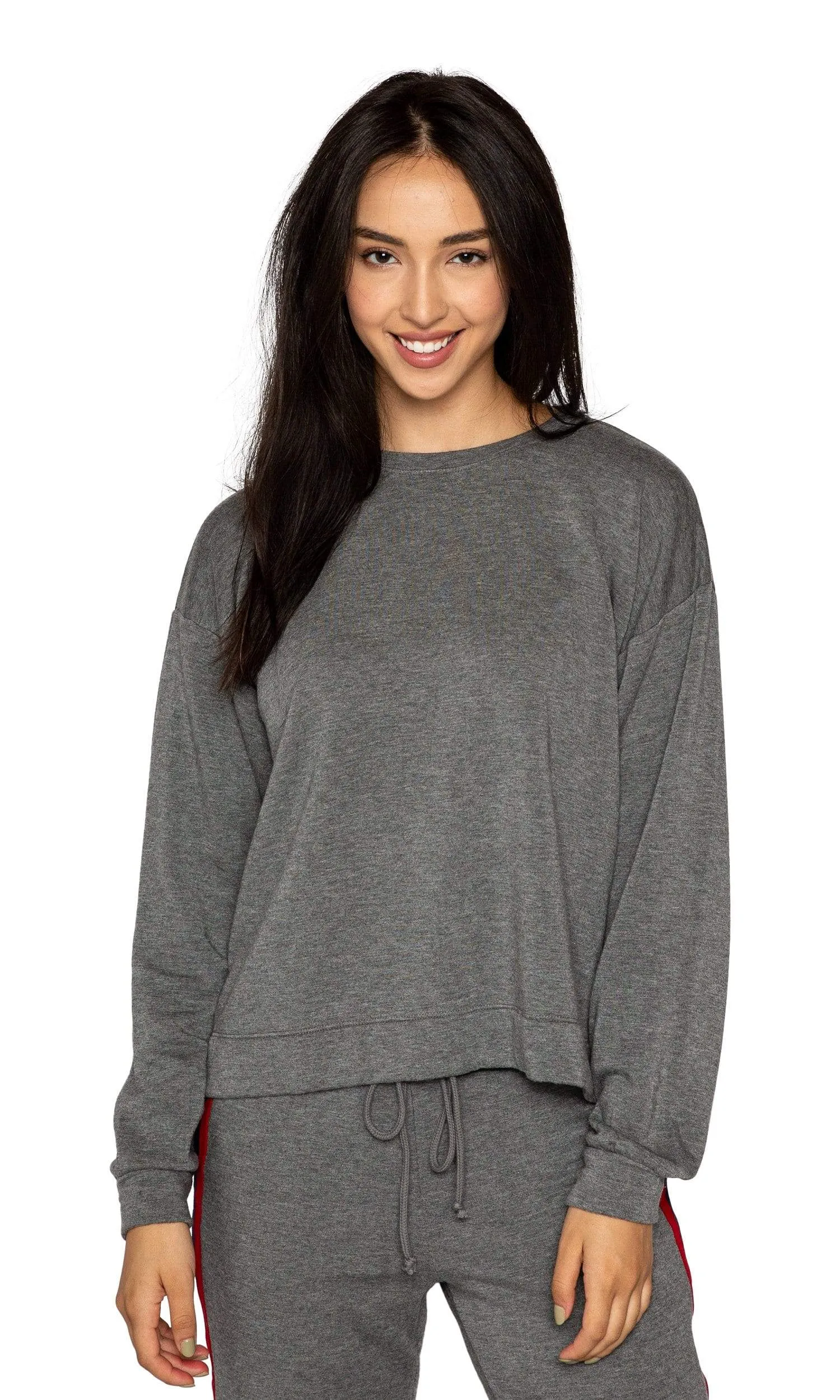 Velvet by Graham & Spencer Danica Striped Crewneck Sweatshirt - Charcoal