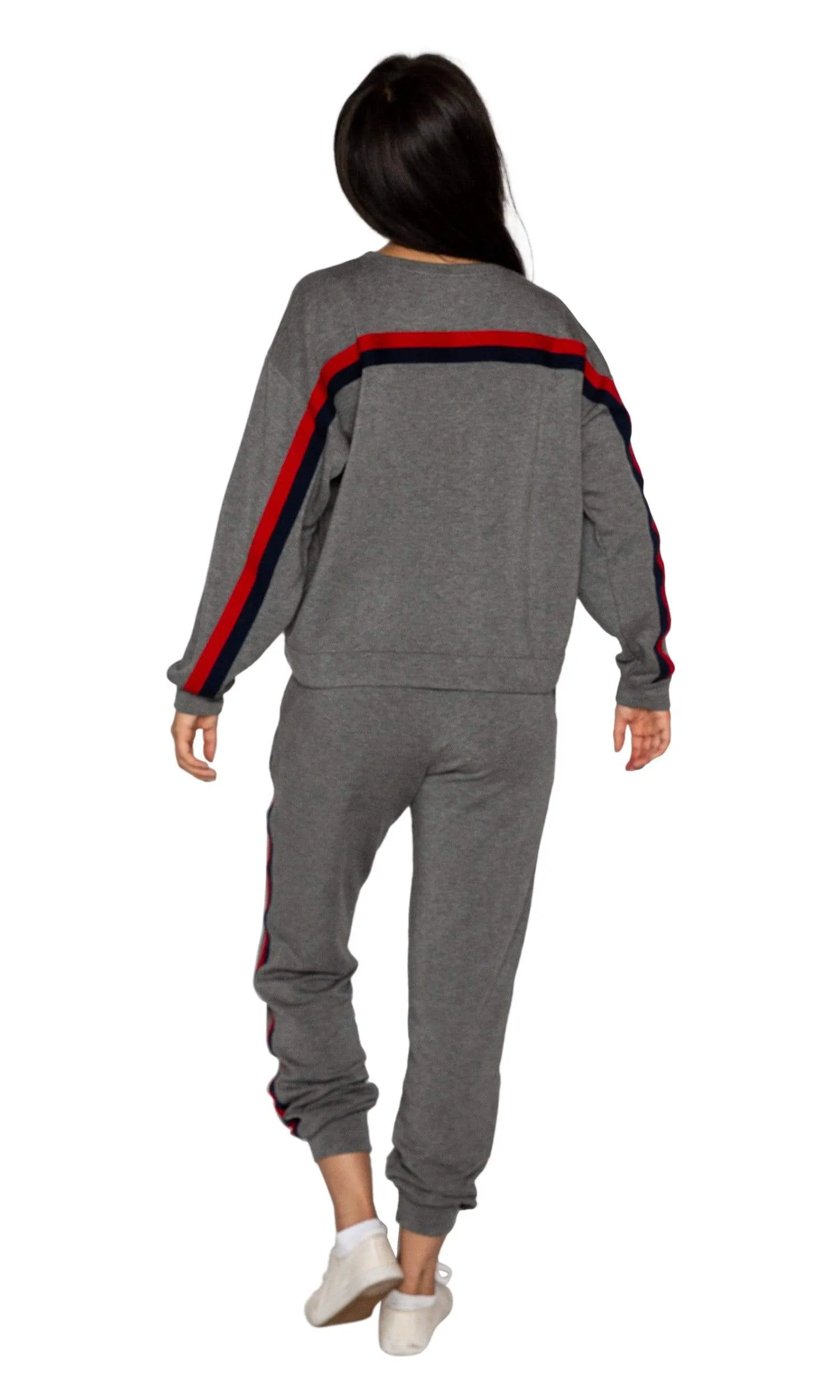 Velvet by Graham & Spencer Danica Striped Crewneck Sweatshirt - Charcoal