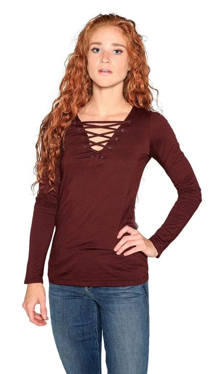 Velvet by Graham & Spencer Joni Gauzy Whisper Lace Up Tee