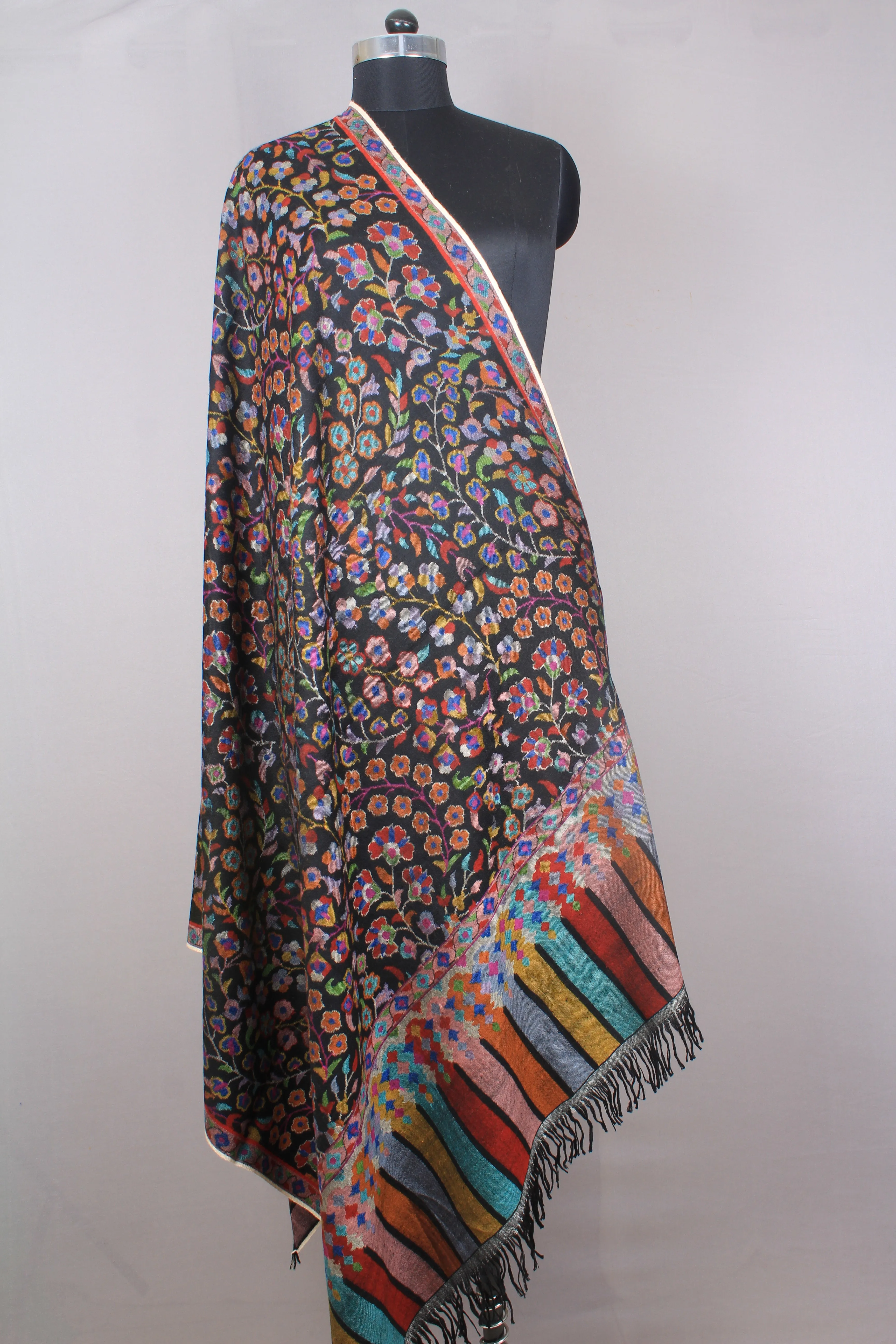 VelvetVogue Black Kani Jamavar Pashmina Shawl