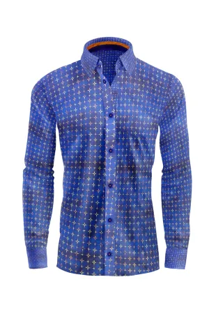 Vercini Geometric Precision Blue Cotton Shirt
