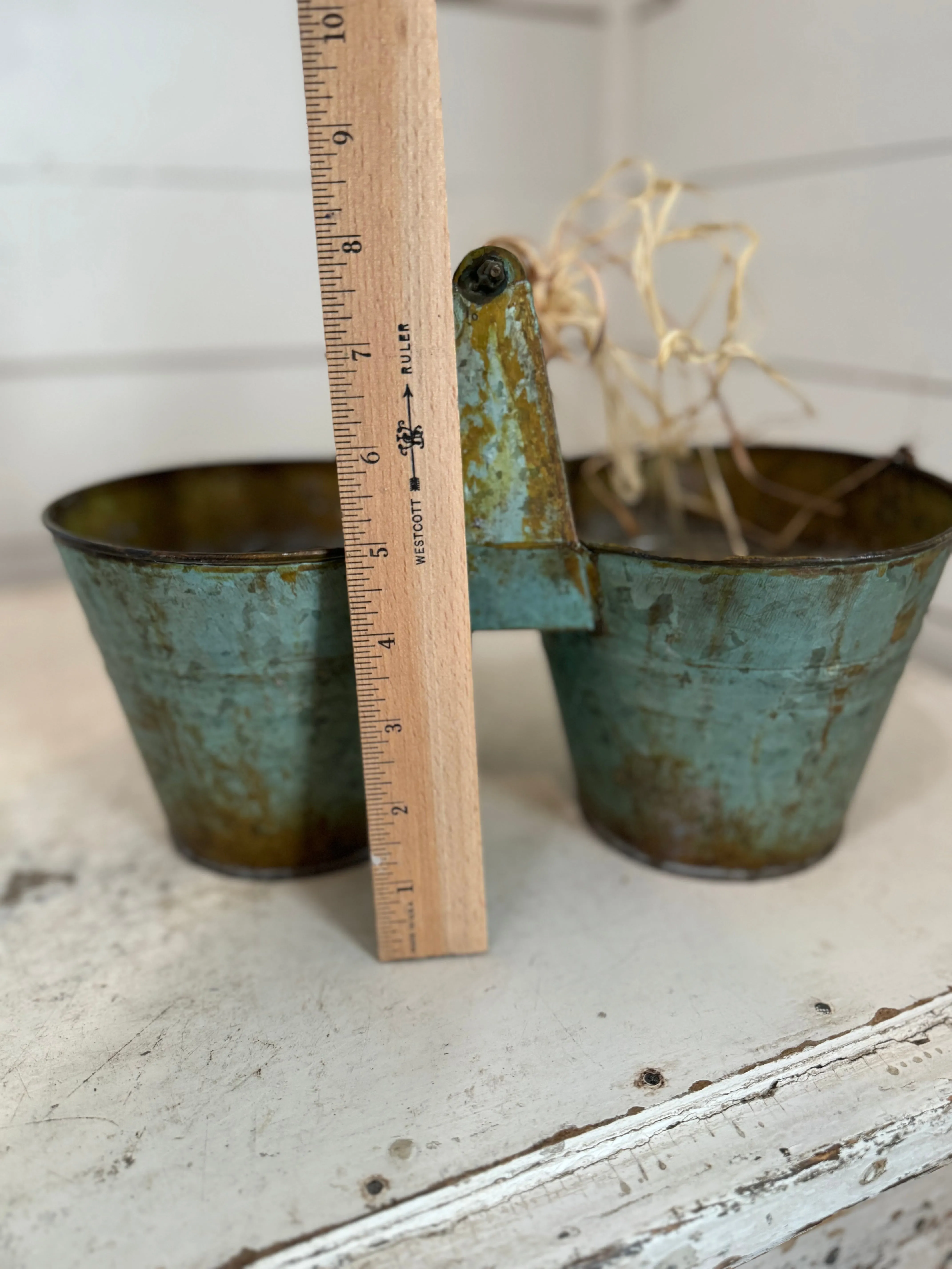 Verdigris Tin Double Planter w/ Handle