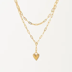 Verona Pave Heart Layered Necklace