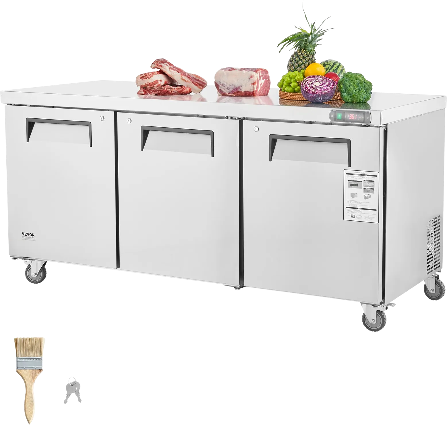 Vevor Refrigerator Prep Table 20 Cu. Ft. Commercial 3-Door 180W 72" Stainless Steel New