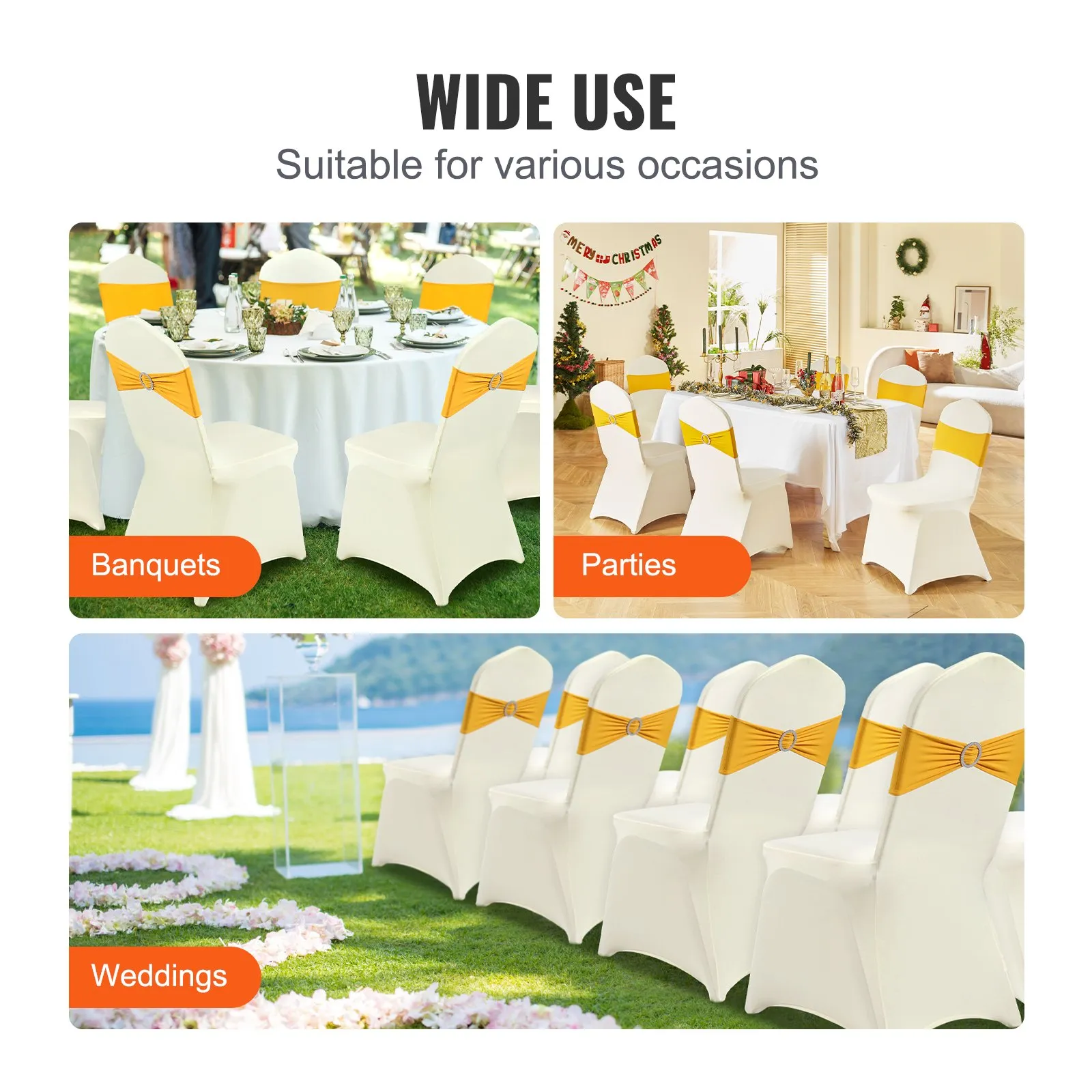 VEVOR Stretch Spandex Folding Chair Covers, Universal Fitted Chair Cover, Removable Washable Protective Slipcovers, for Wedding, Holiday, Banquet, Party, Celebration, Dining (100PCS Ivory White)