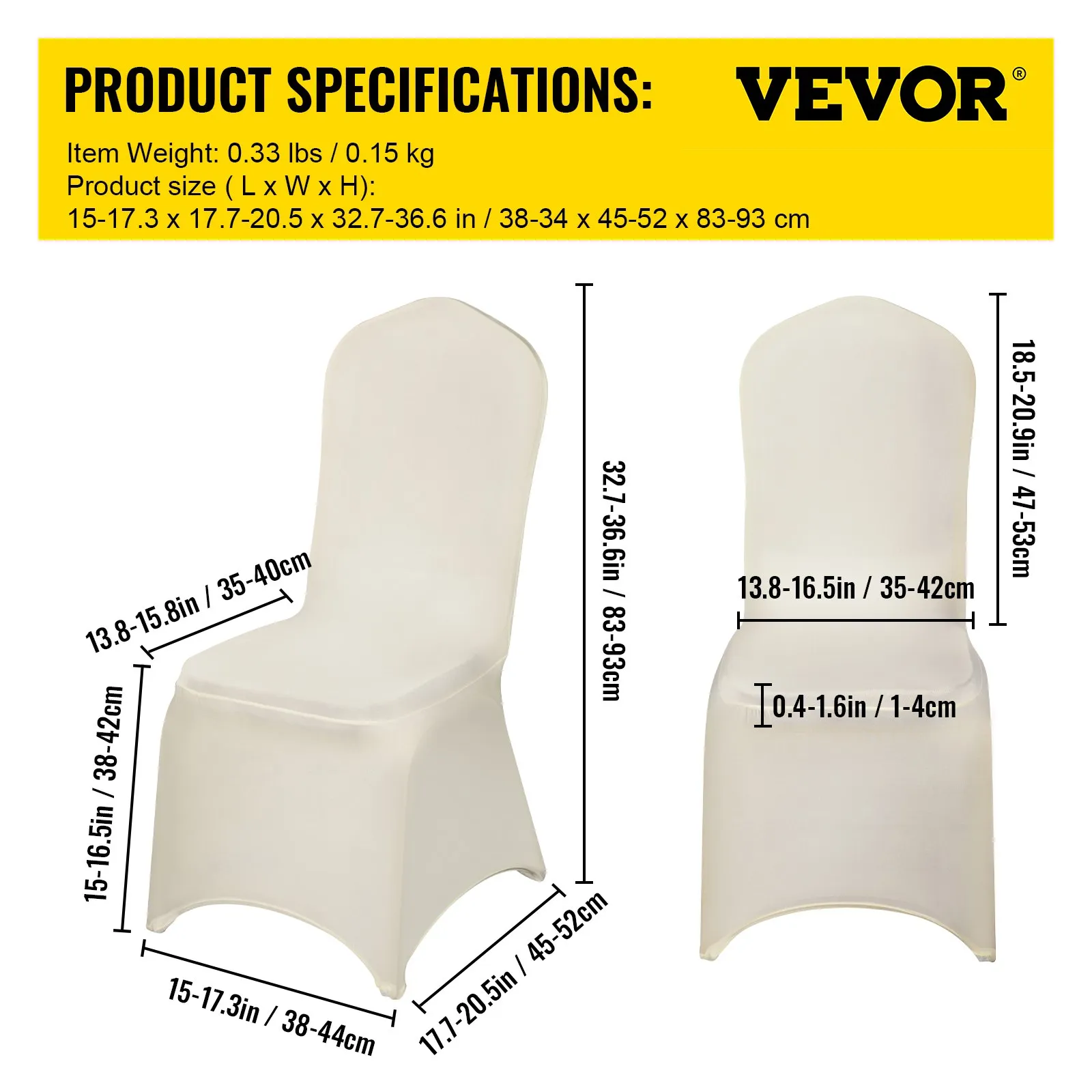 VEVOR Stretch Spandex Folding Chair Covers, Universal Fitted Chair Cover, Removable Washable Protective Slipcovers, for Wedding, Holiday, Banquet, Party, Celebration, Dining (100PCS Ivory White)