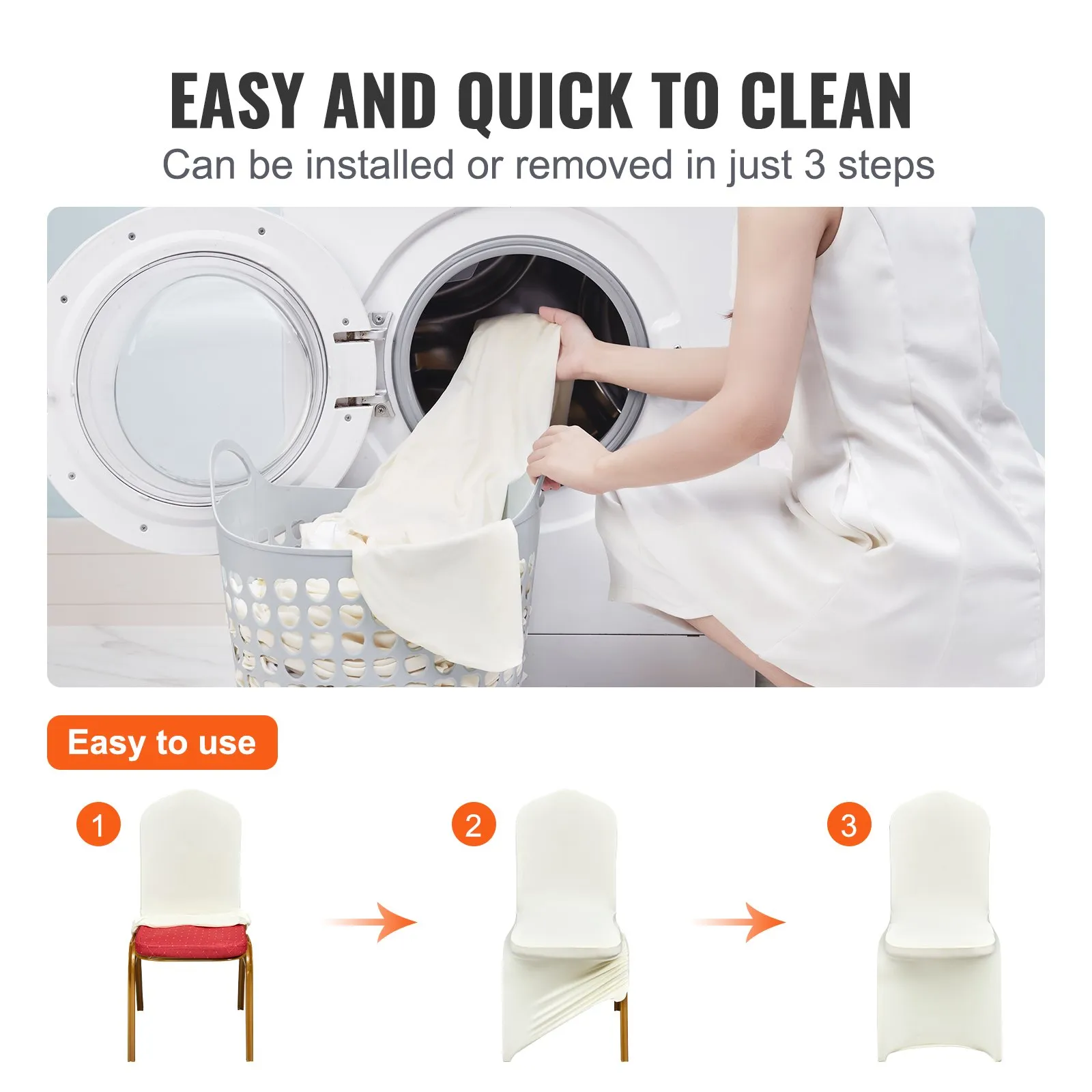 VEVOR Stretch Spandex Folding Chair Covers, Universal Fitted Chair Cover, Removable Washable Protective Slipcovers, for Wedding, Holiday, Banquet, Party, Celebration, Dining (100PCS Ivory White)