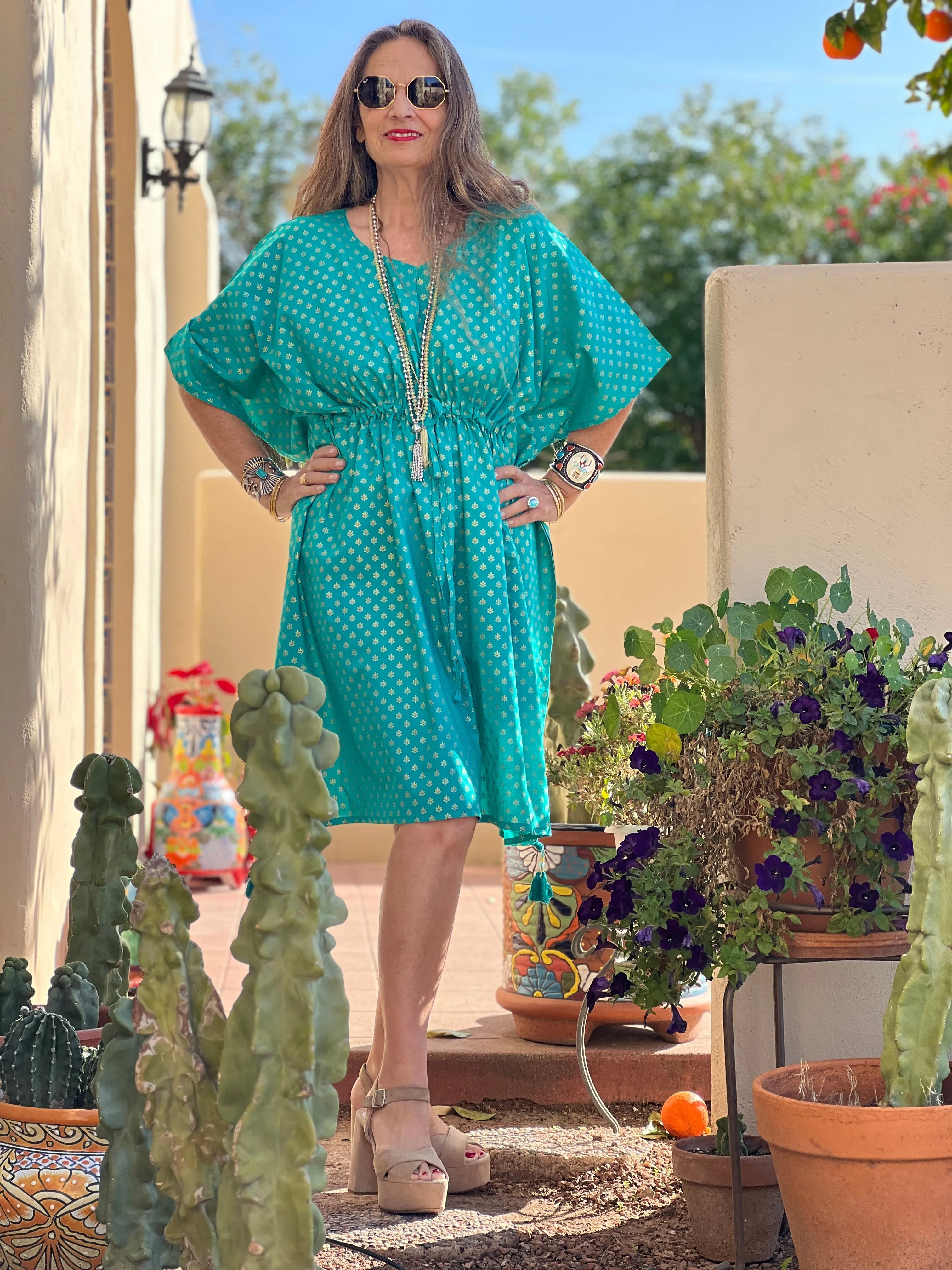Victoria Turquoise Midi Kaftan Dress Final Sale