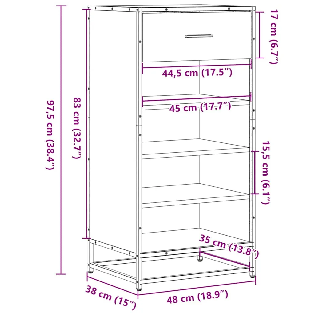 vidaXL Shoe Rack Grey Sonoma 48x38x97.5 cm Engineered Wood
