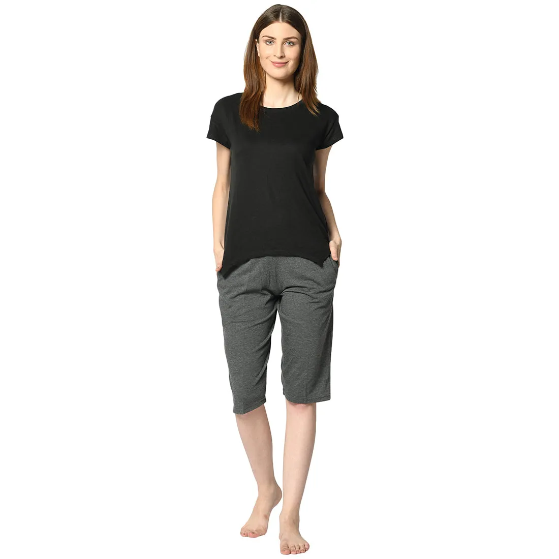 Vimal Jonney Grey 3/4th Capri For Women's