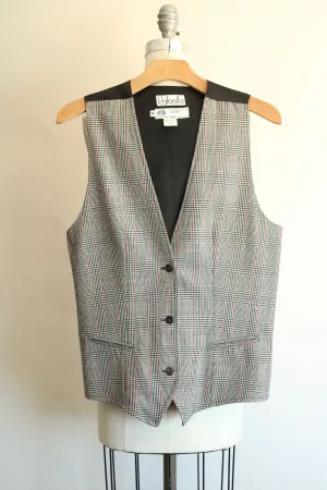 Vintage 1980s Rafaella Black White and Red Plaid Wool Vest