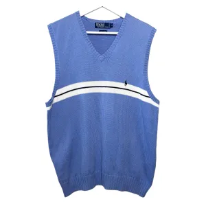 Vintage 90s Polo by Ralph Lauren Sweater Vest Blue Single Striped Cotton Medium