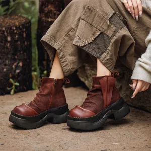 Vintage 95mm Platform Cow Leather Slouch Boots for Women - in Black/Brown/Green