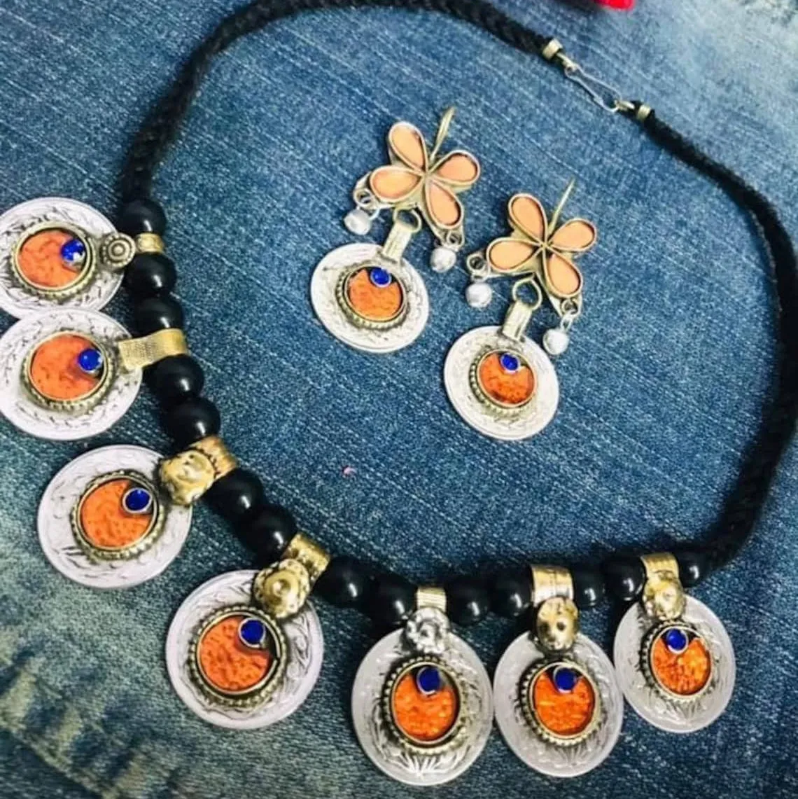 Vintage Coins and Glass Stones Jewelry Set