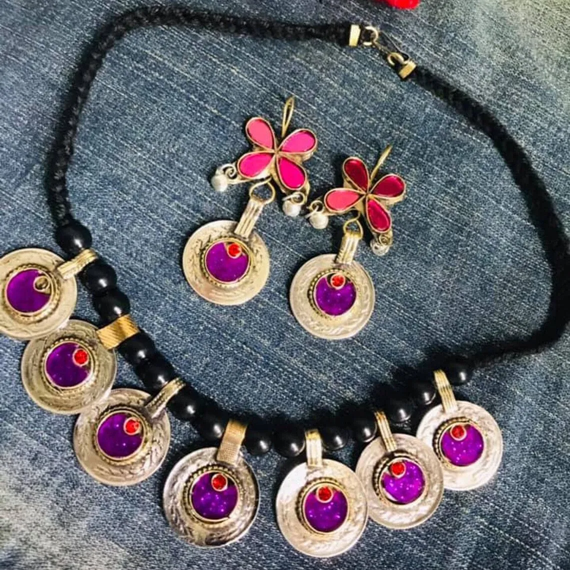 Vintage Coins and Glass Stones Jewelry Set