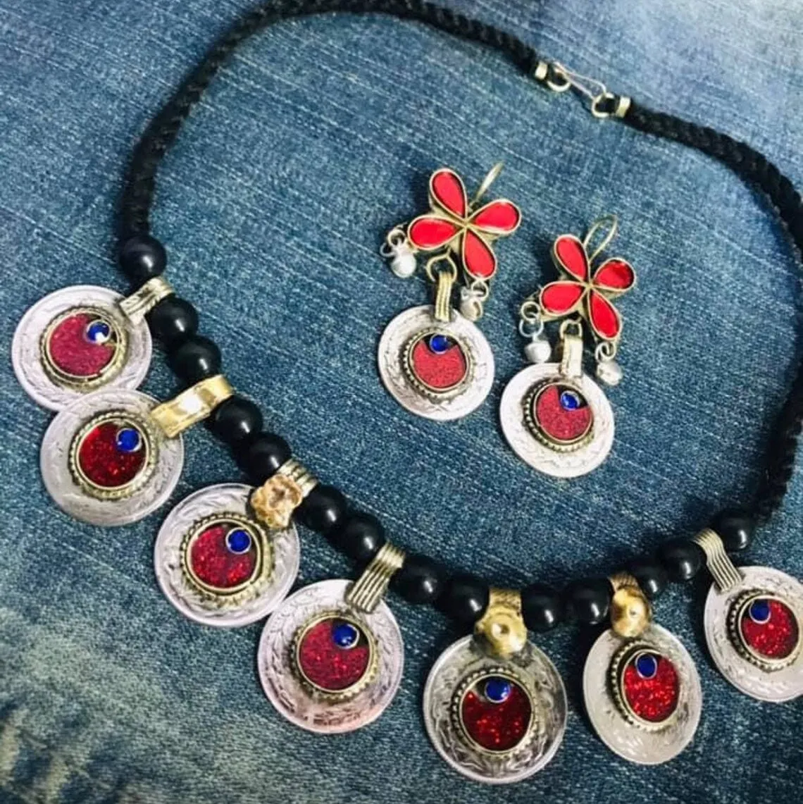 Vintage Coins and Glass Stones Jewelry Set