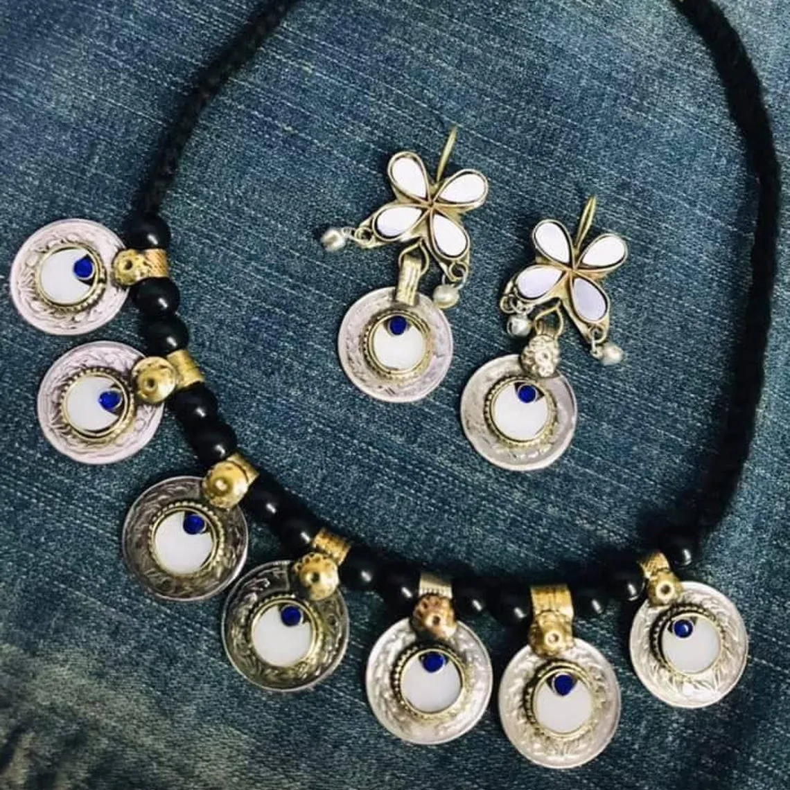 Vintage Coins and Glass Stones Jewelry Set