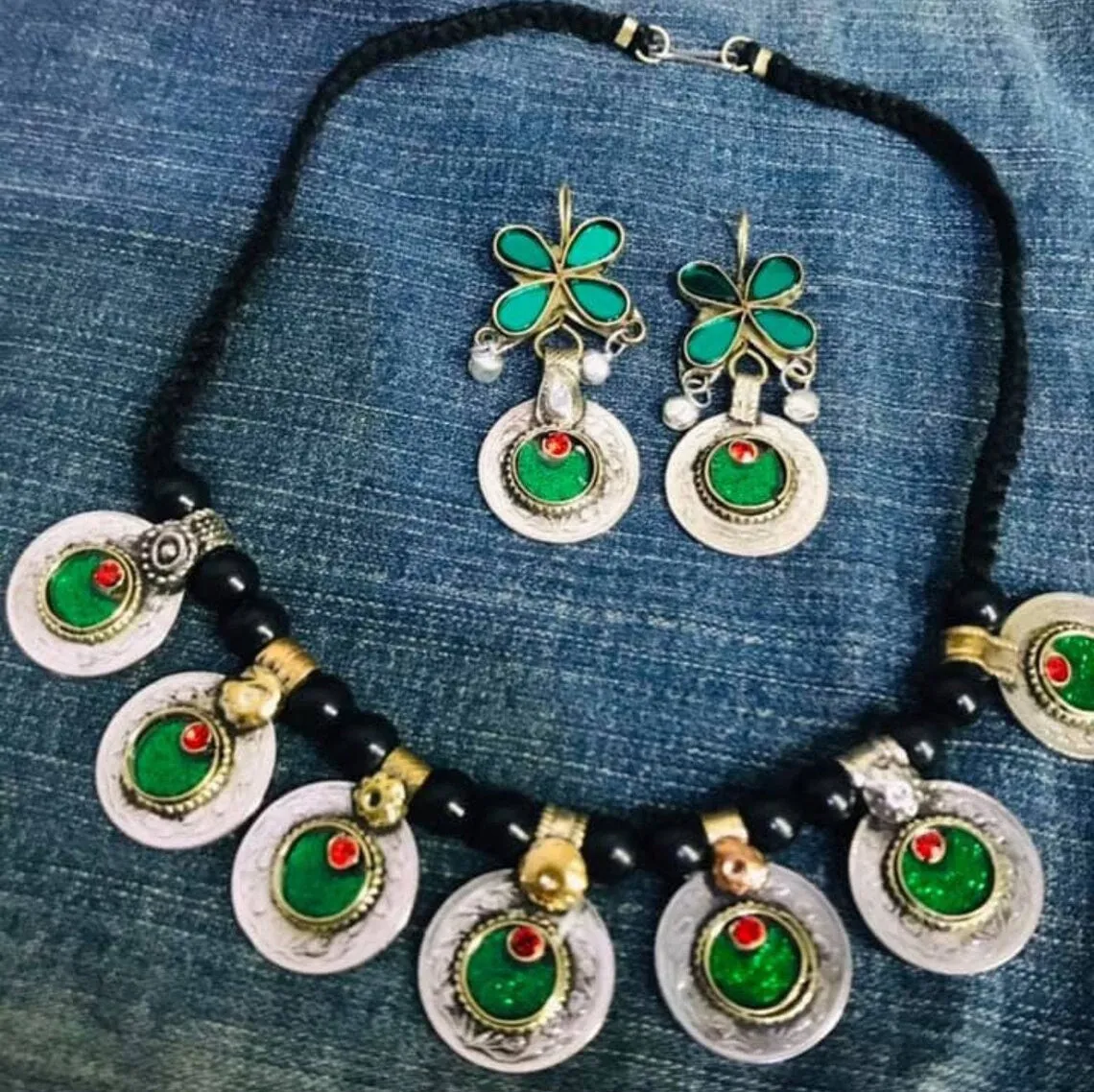 Vintage Coins and Glass Stones Jewelry Set