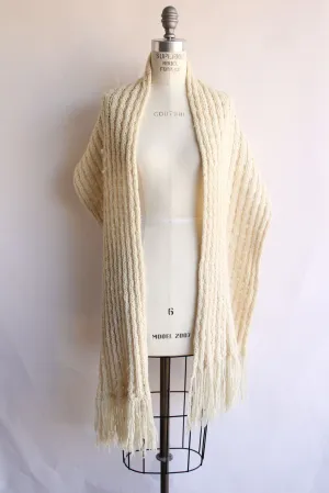 Vintage Ivory Color Fringed Rectangular Extra Large Scarf