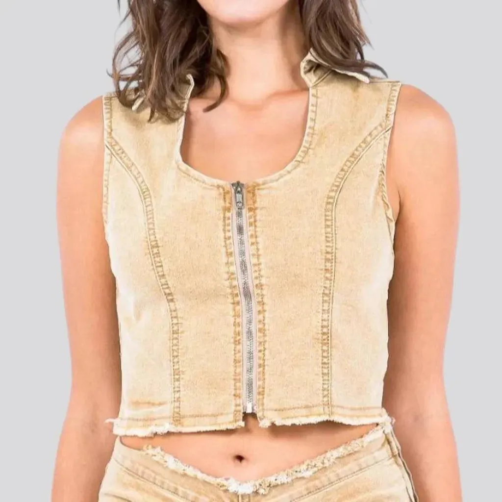 Vintage style cropped denim vest for women