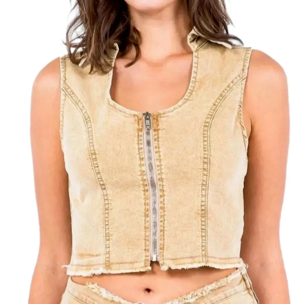 Vintage style cropped denim vest for women