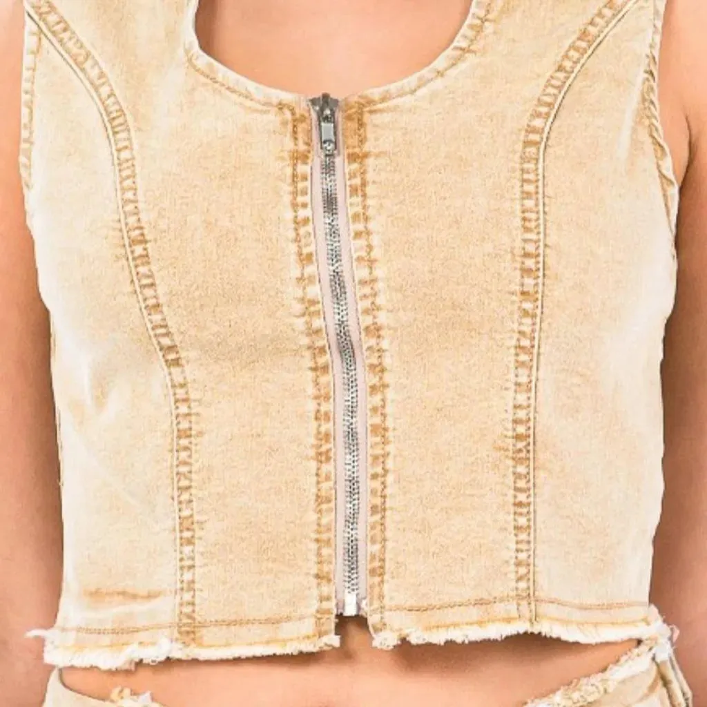 Vintage style cropped denim vest for women