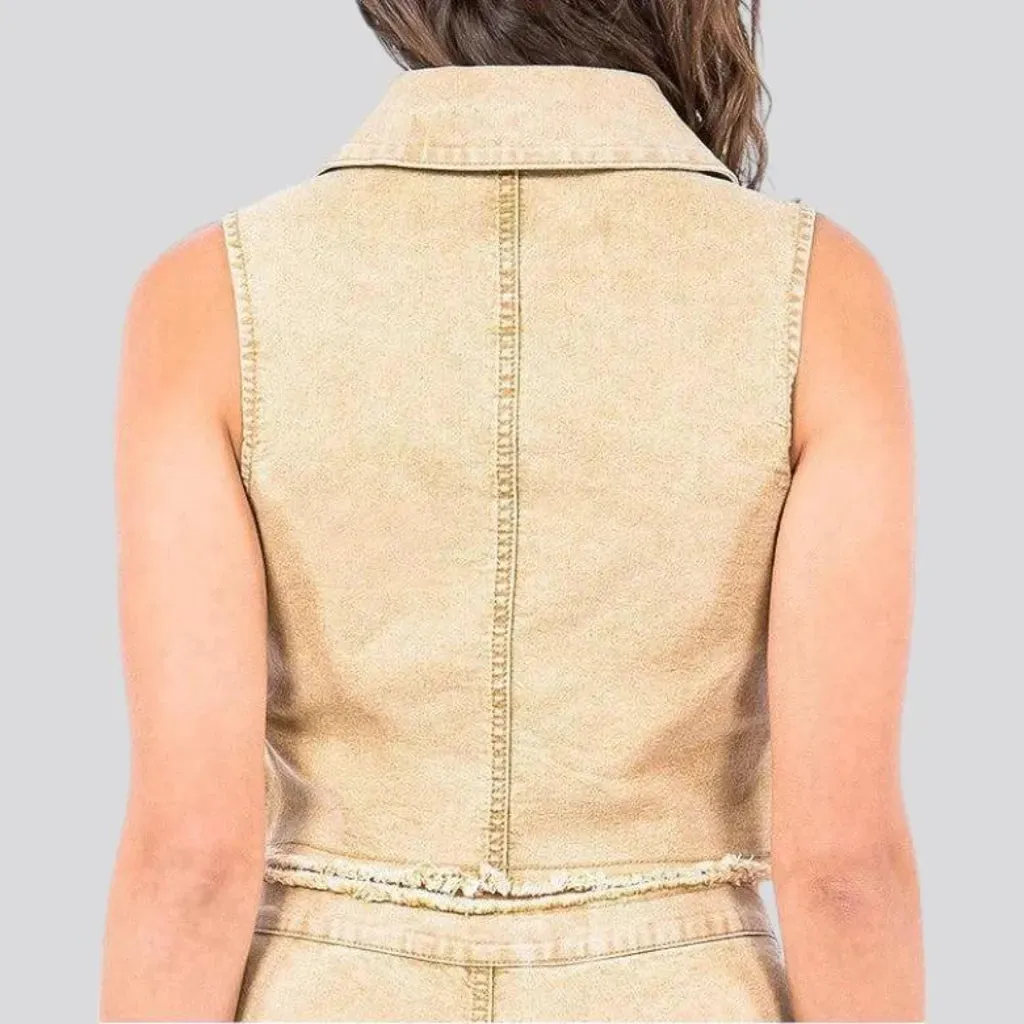 Vintage style cropped denim vest for women