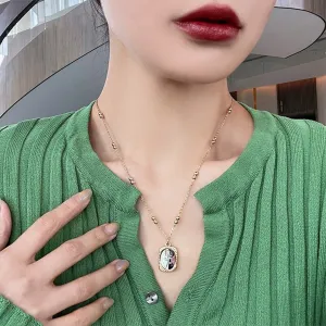 Vintage Style Glass Mirror Rose Flower Pendant Stainless Steel Necklaces