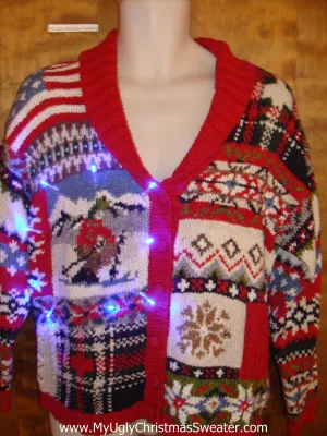 Vintage Style Patchwork Light Up Cheesy Christmas Sweater