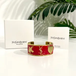 Vintage YSL Red Enamel & Gold Tone Icon Bracelet
