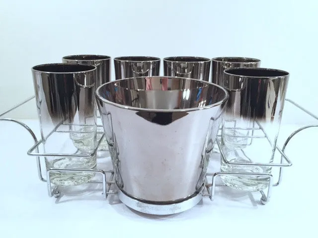 Vitreon Queens Luster - Mid-Century Bar Set with Carrier (6 Glasses, Ice Container and Carrier)